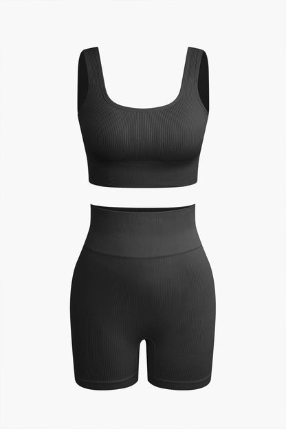 Damen Sport-Set Nahtloses Crop- Yoga-Shorts