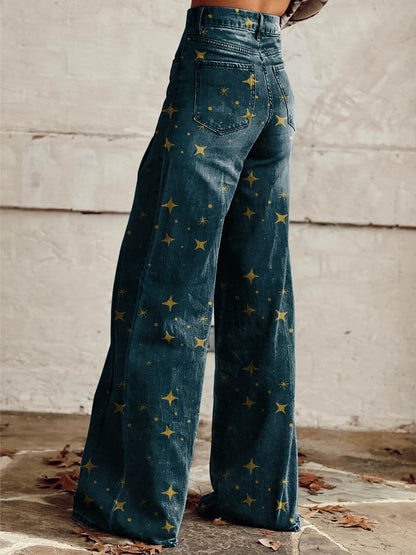 Damen Schlaghose Sternenmuster Glitzernd Elegant - Norvielle