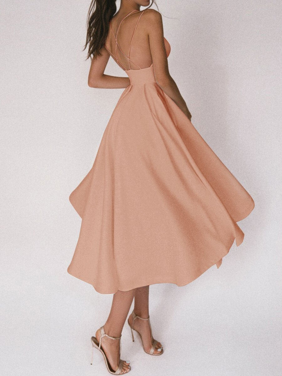 Damen Satin-Kleid Überkreuz-Träger Elegantes