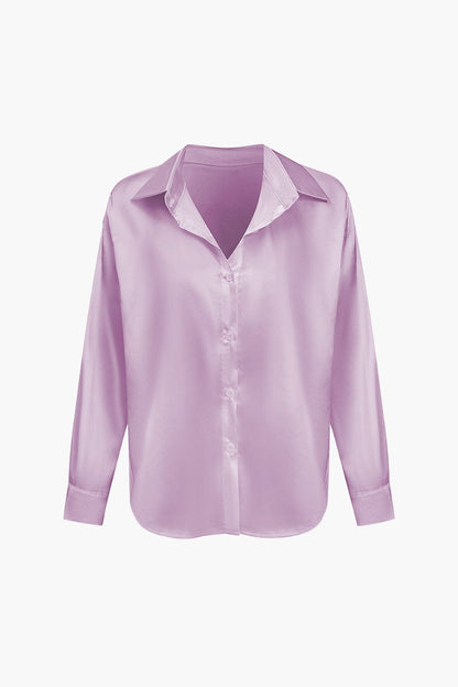Damenbluse Langarm Seiden-Satin Elegante Bluse