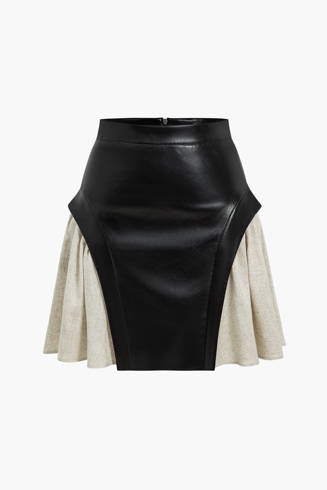 Damen Skaterrock High-Waist Kunstleder Kontrastfarben - Norvielle