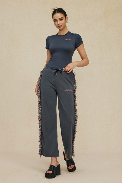 Damen Freizeit-Outfit Fransen-Design Grün