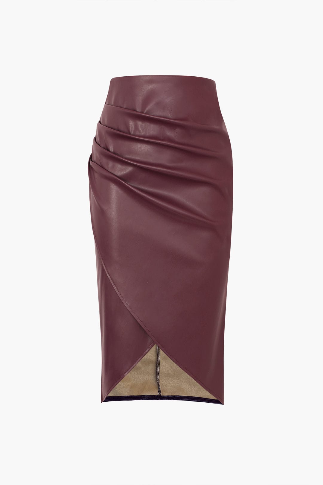 Damen Midirock Asymmetrisch Wickelrock Kunstleder
