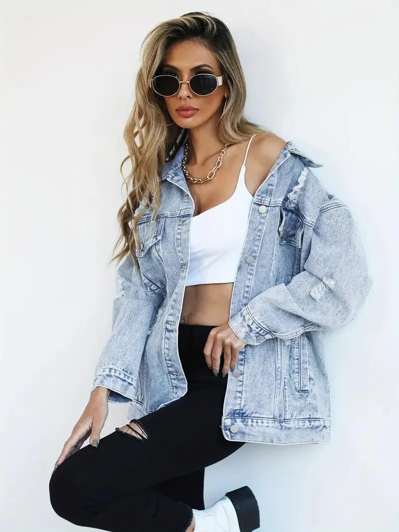 Damen Oversized Jeansjacke Groß Trendy