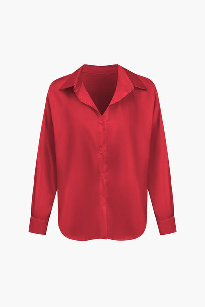 Damenbluse Langarm Seiden-Satin Elegante Bluse