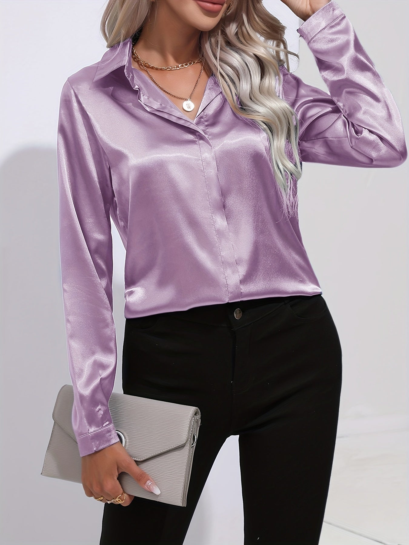 Damen Satinhemd Elegantes Langarmoberteil