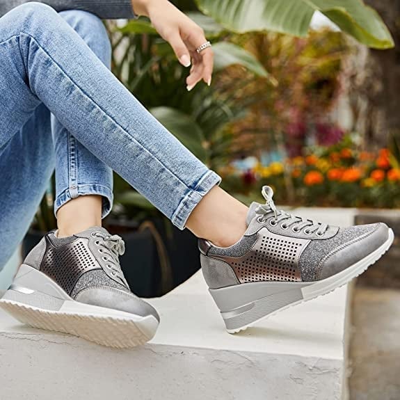 Damen Sneaker Keilabsatz Orthopädisch Bequem