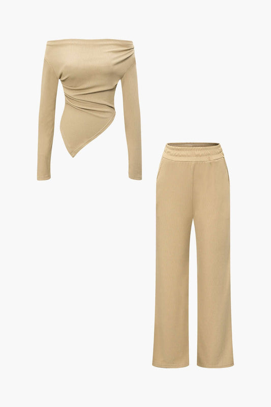 Damen Zweiteiler Asymmetrisch Weite Hosen Set - Norvielle
