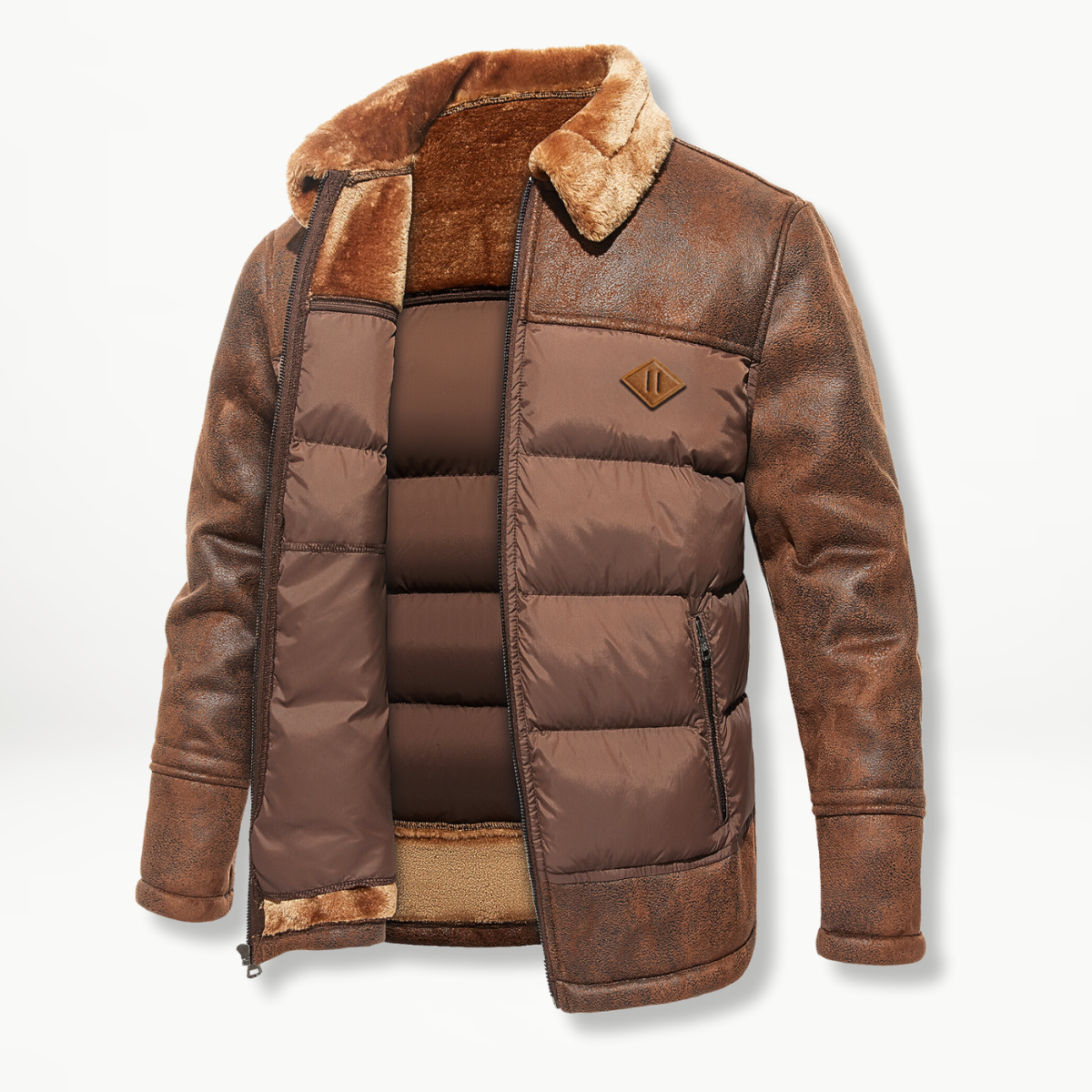 Herren Winterjacke Kunstleder Fellkragen Warm