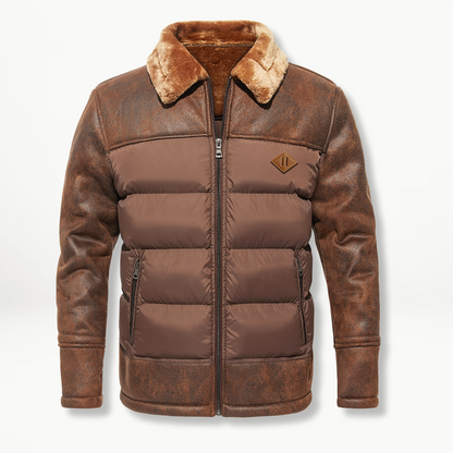 Herren Winterjacke Kunstleder Fellkragen Warm