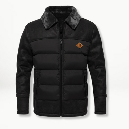Herren Winterjacke Kunstleder Fellkragen Warm