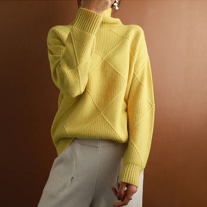Damen Rollkragenpullover Weich Zopfmuster