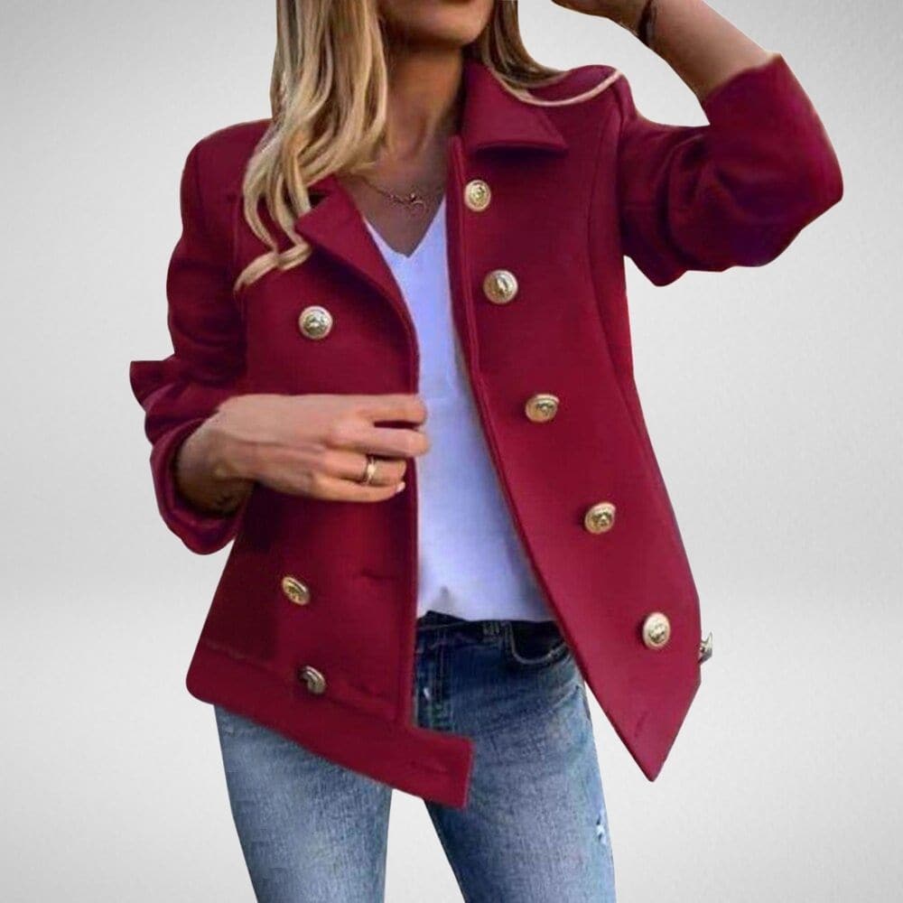 Damen Peacoat Zweireiher Elegante Knöpfe Schwarz - Norvielle