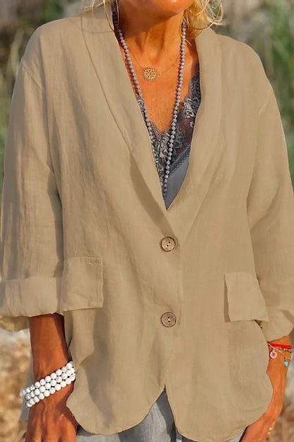 Damen Leinenjacke Leicht Sommer Modern Knopfverschluss