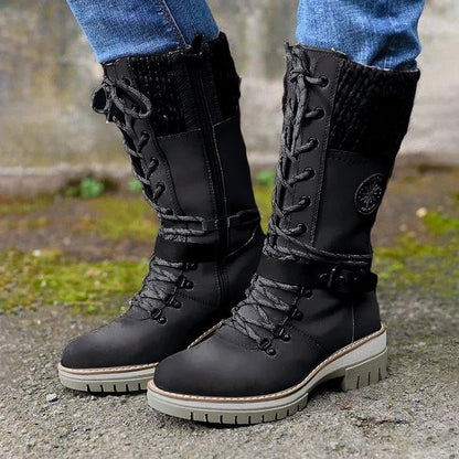 Damen Lederstiefel Winter Bequem
