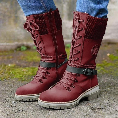 Damen Lederstiefel Winter Bequem