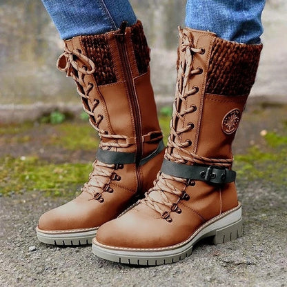 Damen Lederstiefel Winter Bequem