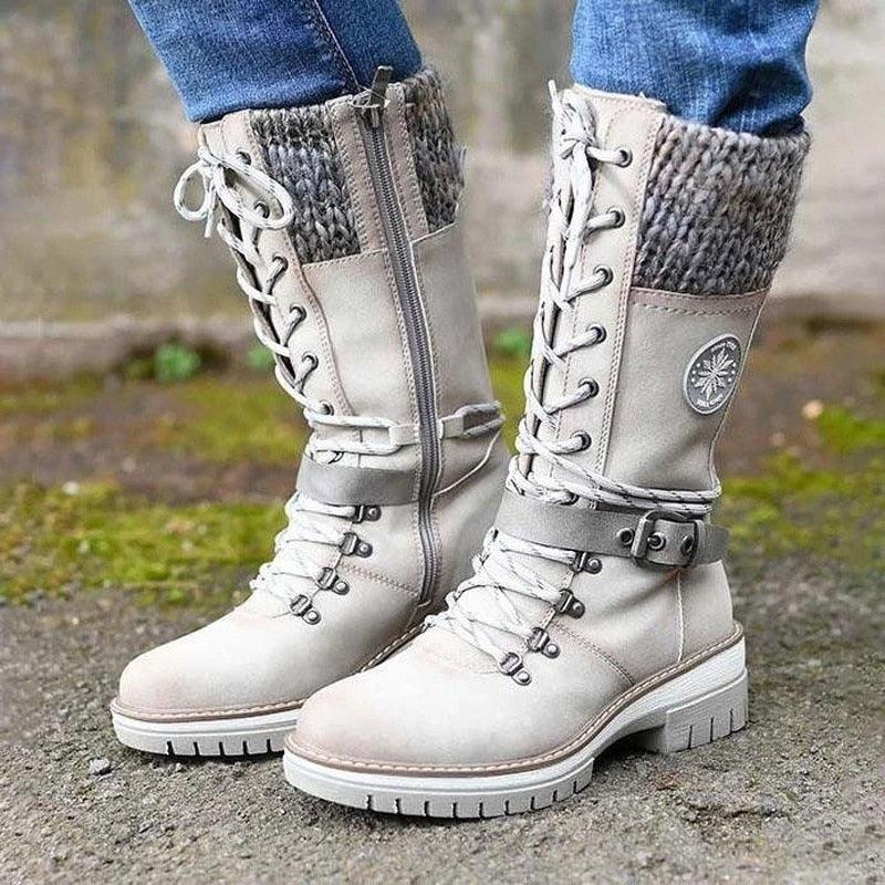 Damen Lederstiefel Winter Bequem