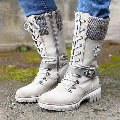 Damen Lederstiefel Winter Bequem