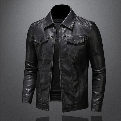 Herren Lederjacke Schwarz Ledermantel Stylisch - Norvielle