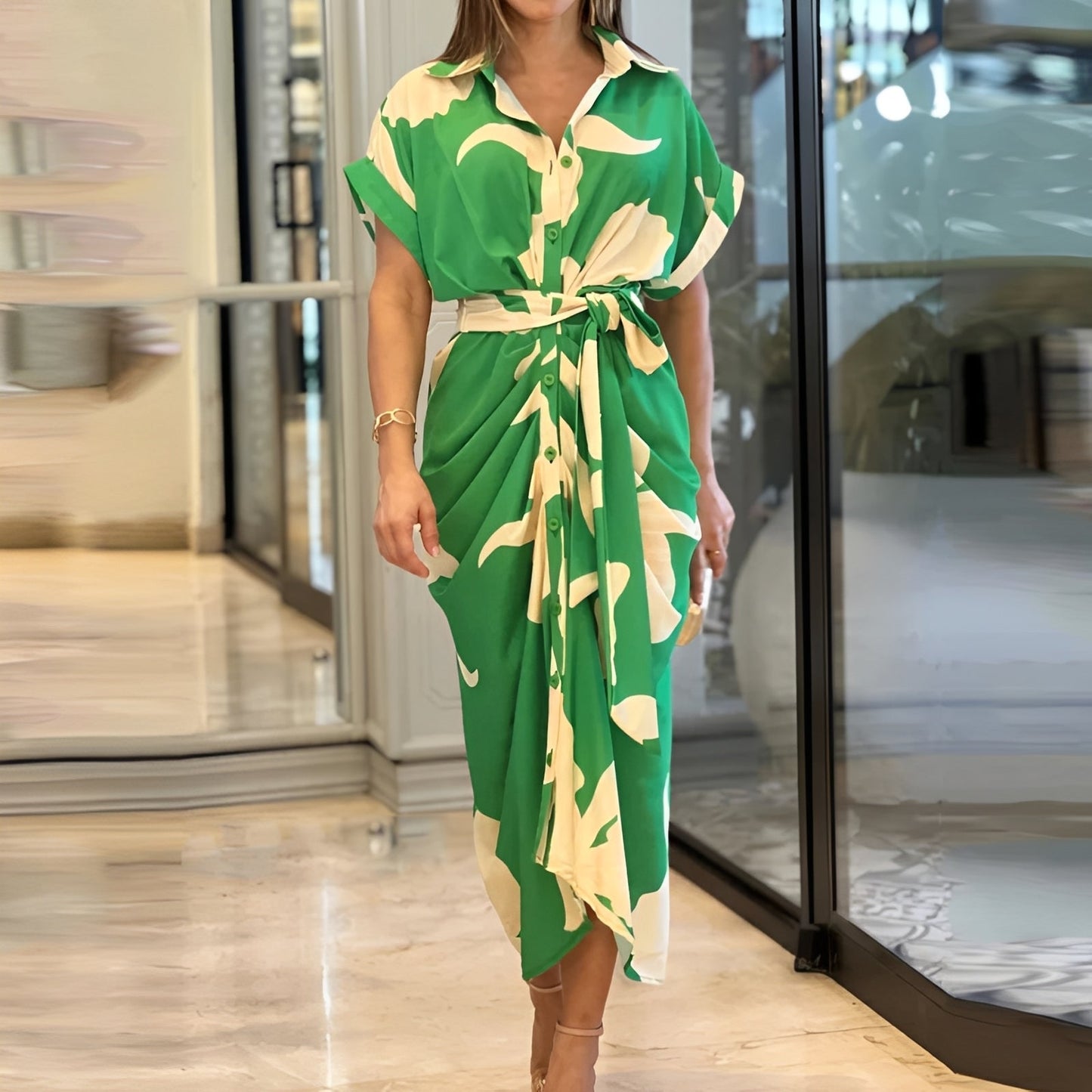 Damen Sommerkleid Locker Geschnitten Mit Knöpfen