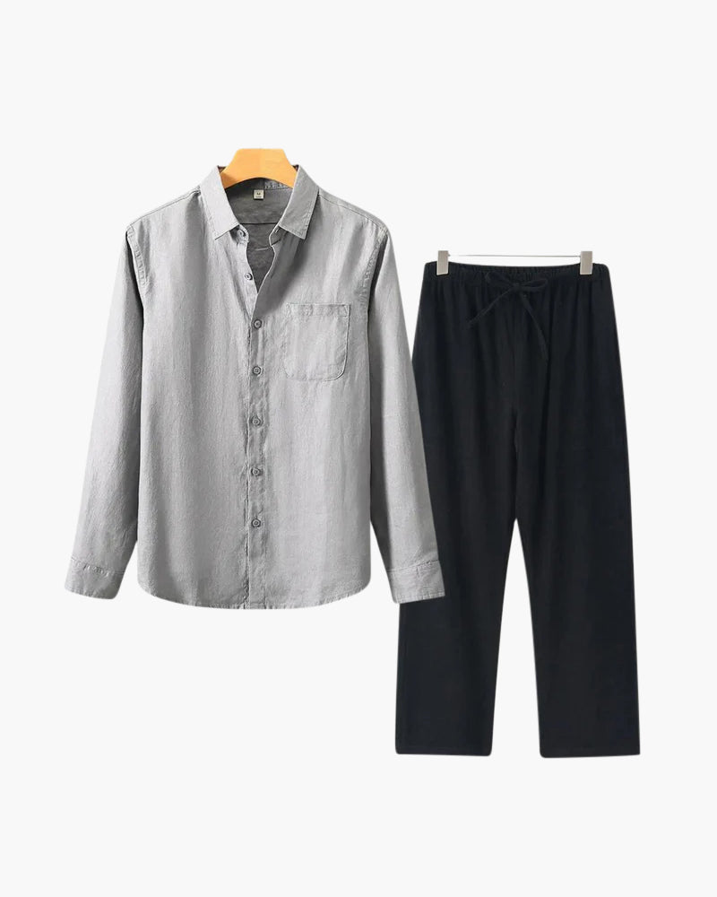 Herren Leinenanzug Langarm Set Sommer