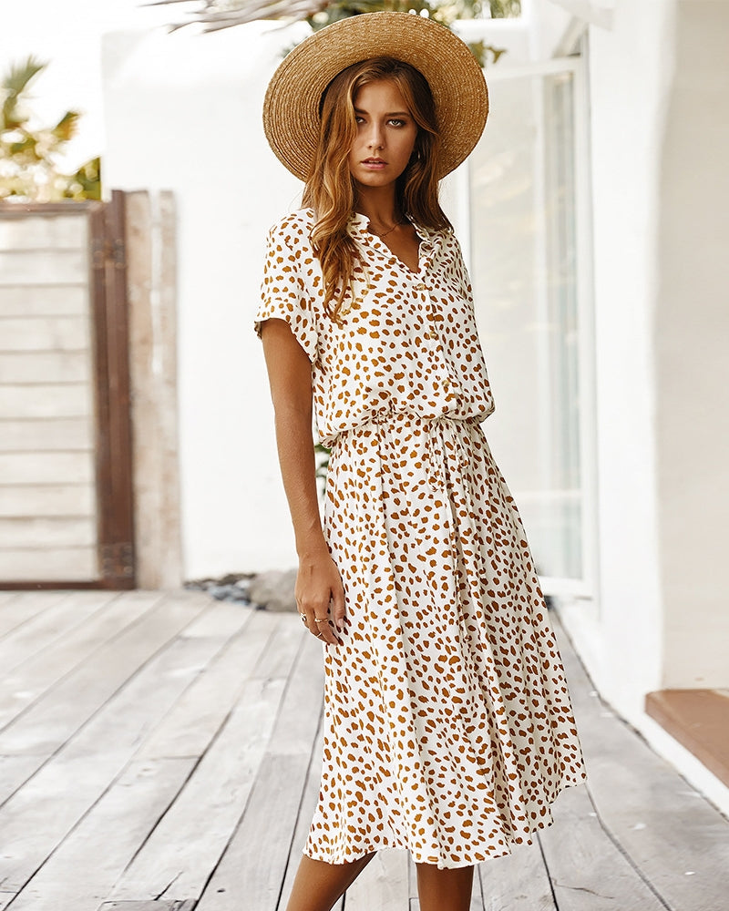 Damen Sommerkleid Kurzarm Elegant Kragen