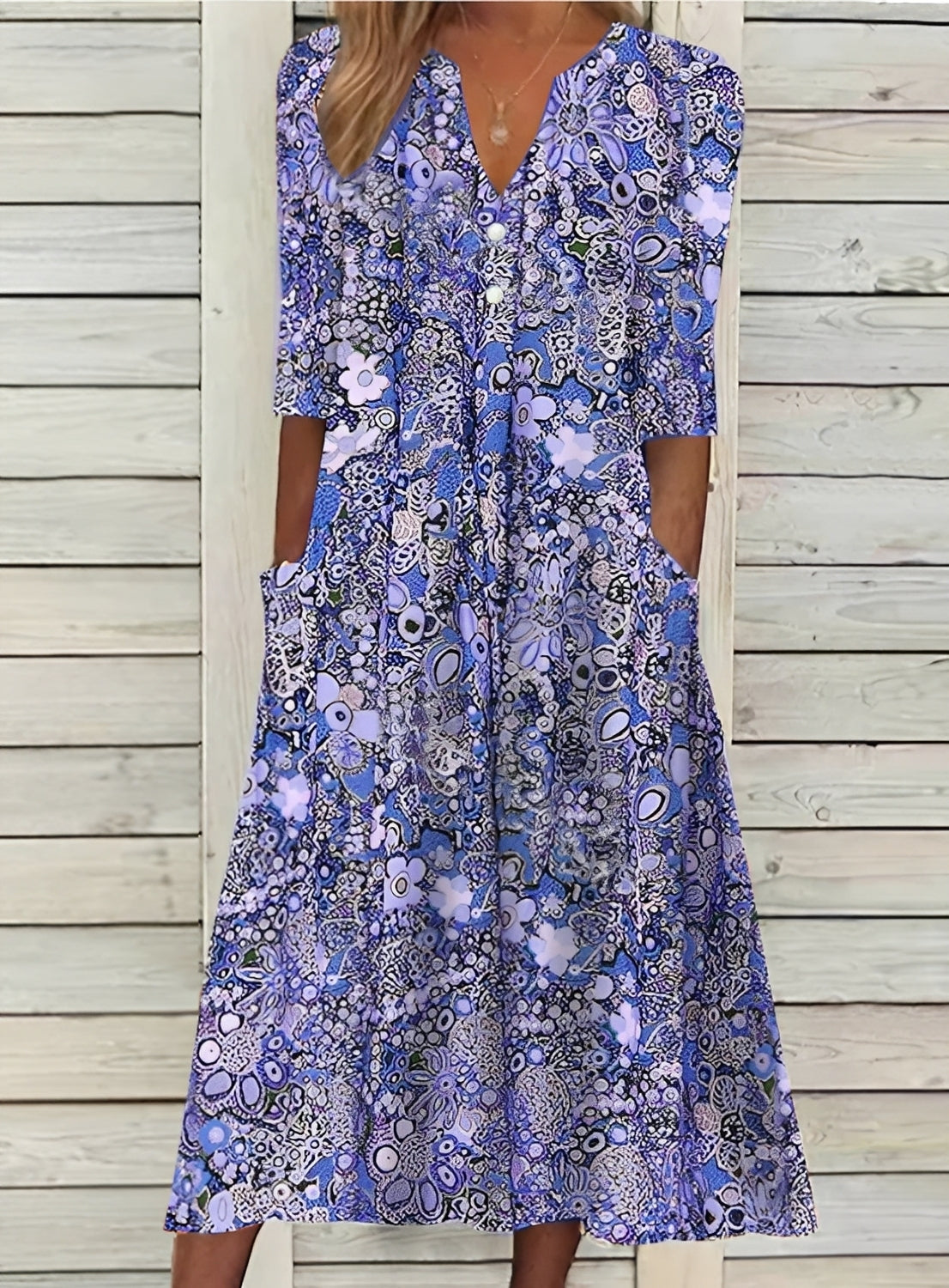 Damenkleid Blumenmuster Leichtes Sommerkleid mit Taschen