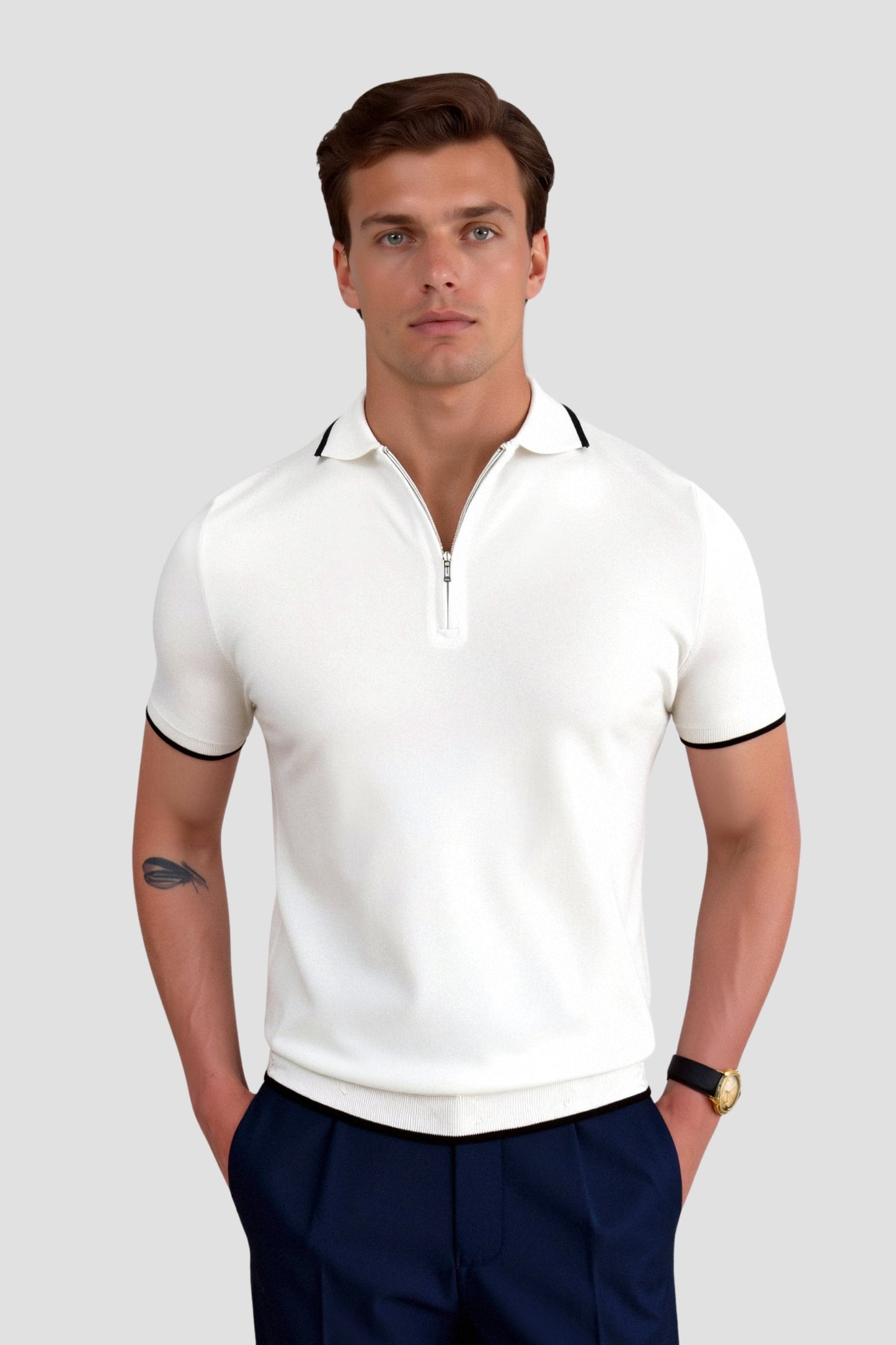 Herren Poloshirt Klassisch Mit Reißverschluss Modern