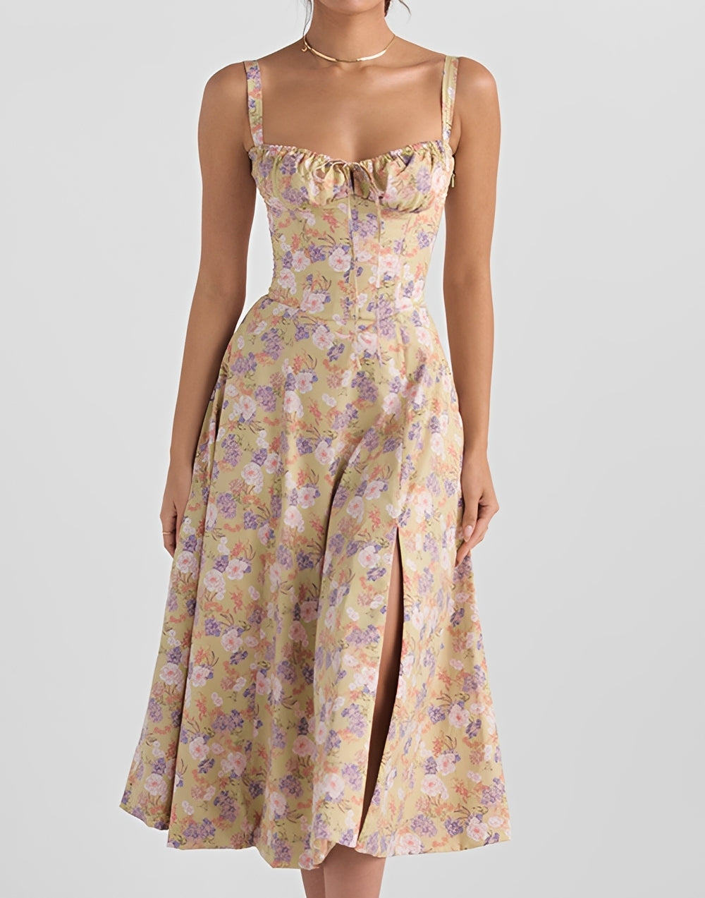 Damen Slim Fit Midi-Kleid Blumenmuster Sommerkleid