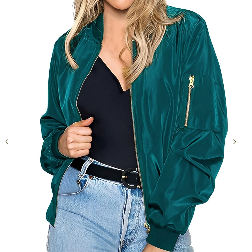 Damen Bomberjacke Retro Style Lässig Schwarz - Norvielle