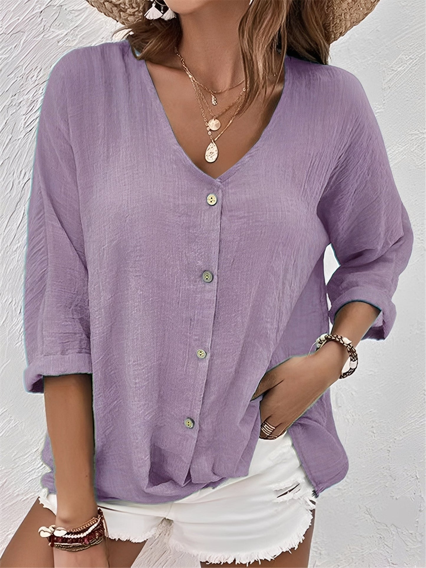 Damen V-Ausschnitt Shirt Bequem Modern