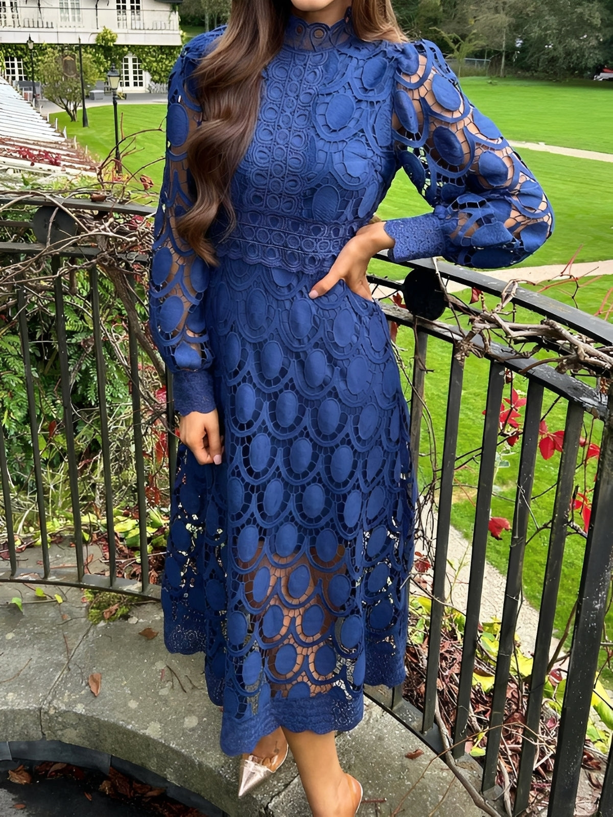 Damen Langarm Maxikleid Stilvolles Abendkleid Eleganz