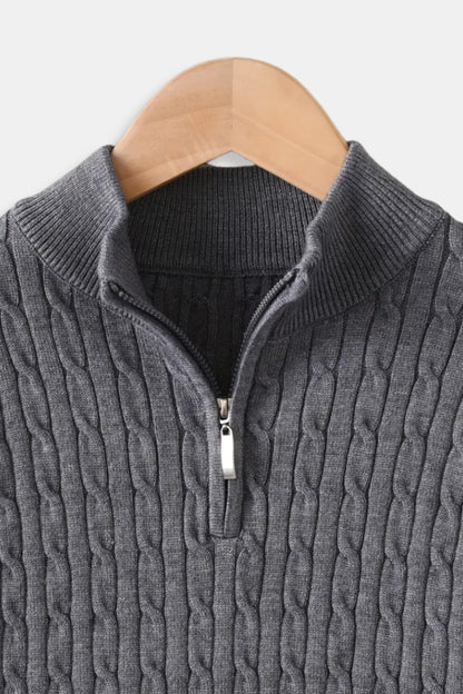 Damen Strickpullover Zopfmuster Reißverschluss