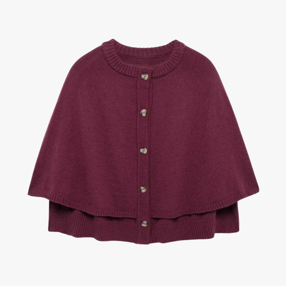 Damen Strickcape Mit Knöpfen Geraffter Saum