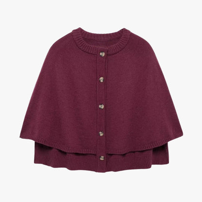 Damen Strickcape Mit Knöpfen Geraffter Saum