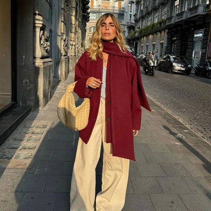 Damen Kurzmantel Rot Modern mit Schal