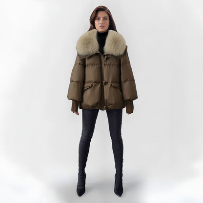 Damen Pufferjacke Warm Kunstpelz Kragen