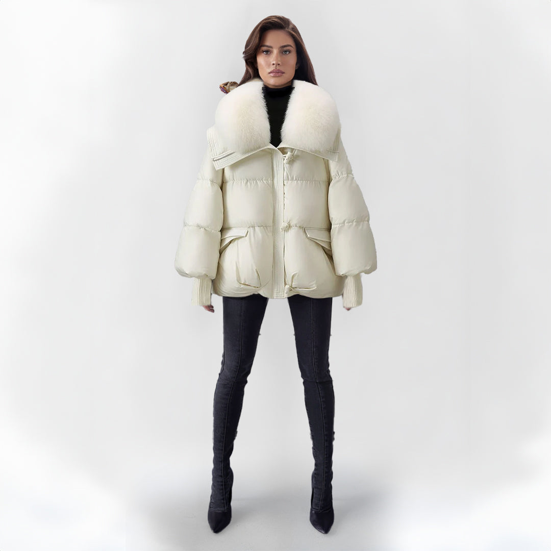 Damen Pufferjacke Warm Kunstpelz Kragen
