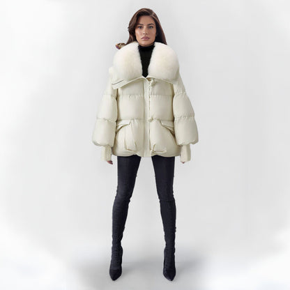Damen Pufferjacke Warm Kunstpelz Kragen
