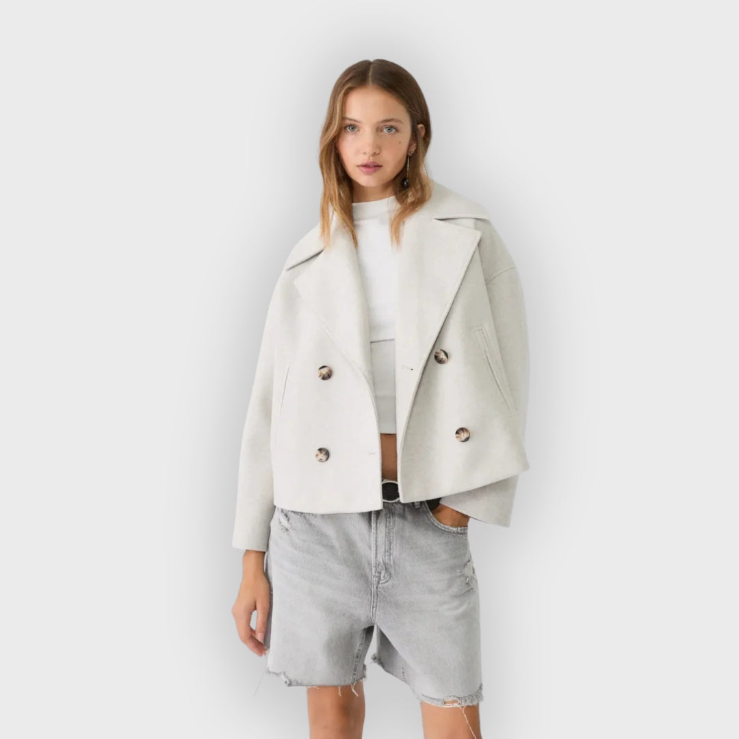 Damen Lederjacke Doppelreihig Modern Schwarz - Norvielle