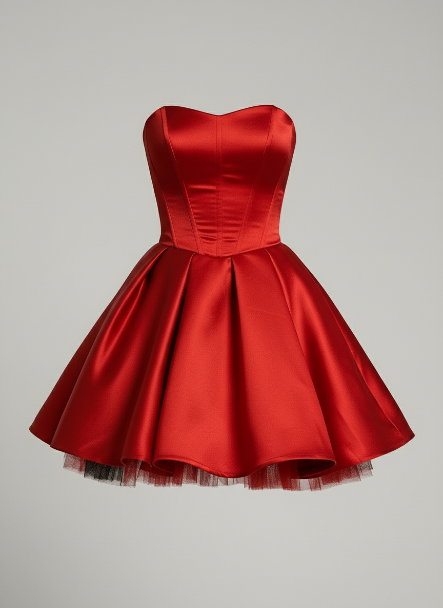 Rotes Damen-Partykürkleid Strapless mit Schleife