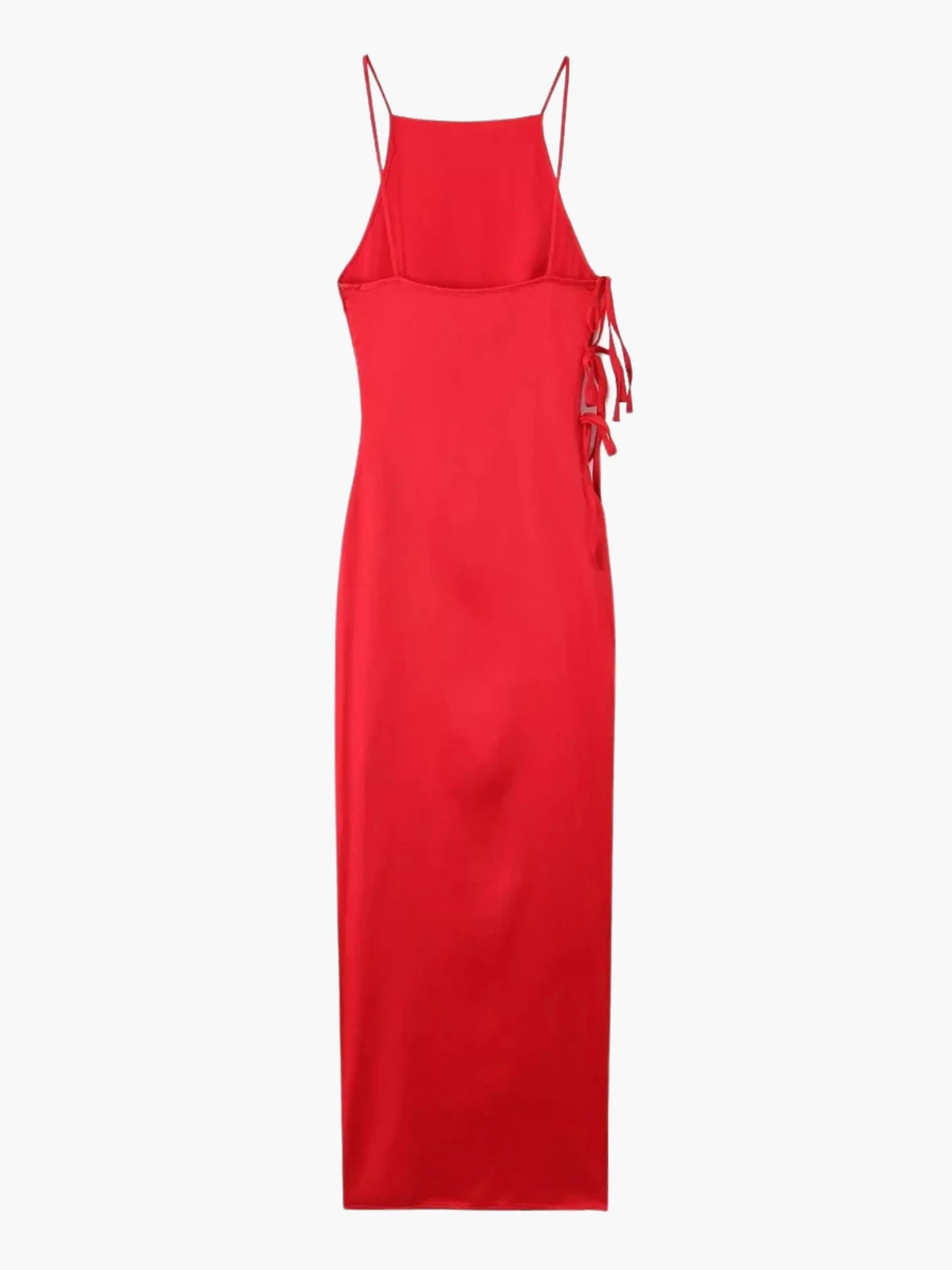 Damen Maxikleid Rotes Sommerkleid Mit Schnürung
