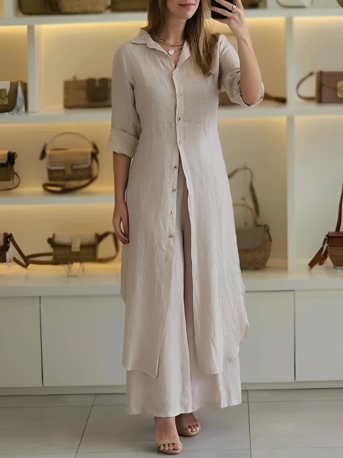 Damen Elegantes Langärmelhemd Set Zweiteiler