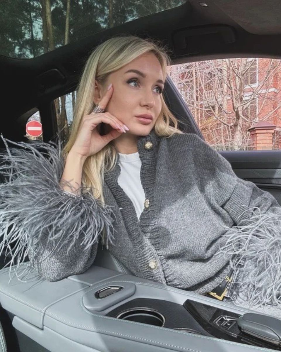 Damen Strickjacke Puffärmel Knöpfe