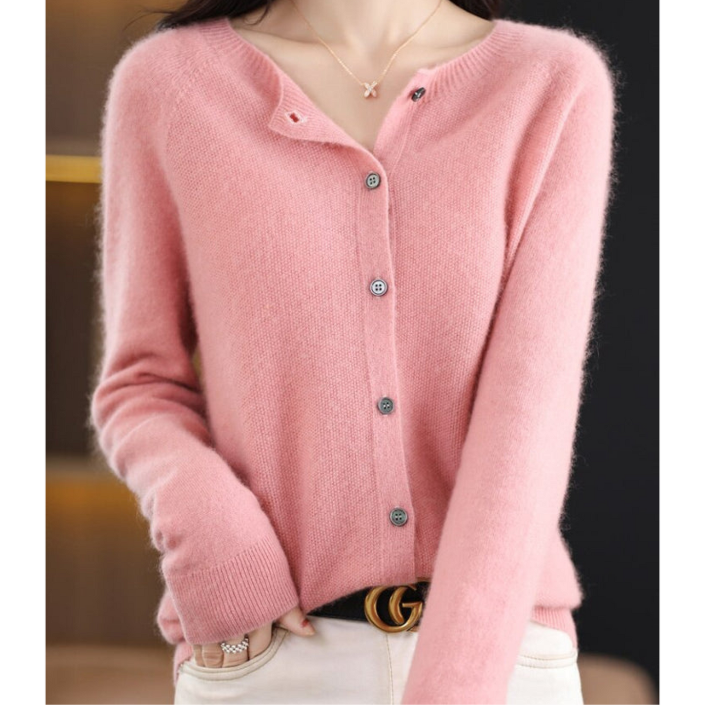 Damen Strickjacke Klassisch Knöpfe Elegance