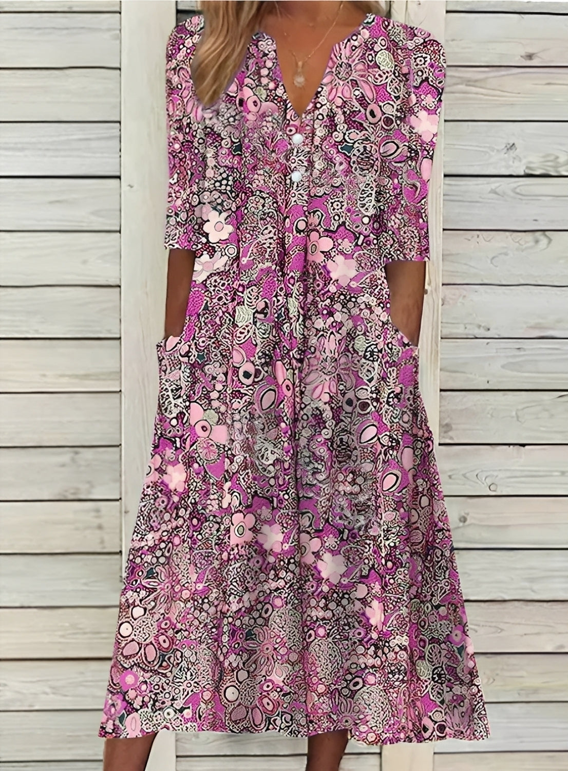 Damenkleid Blumenmuster Leichtes Sommerkleid mit Taschen