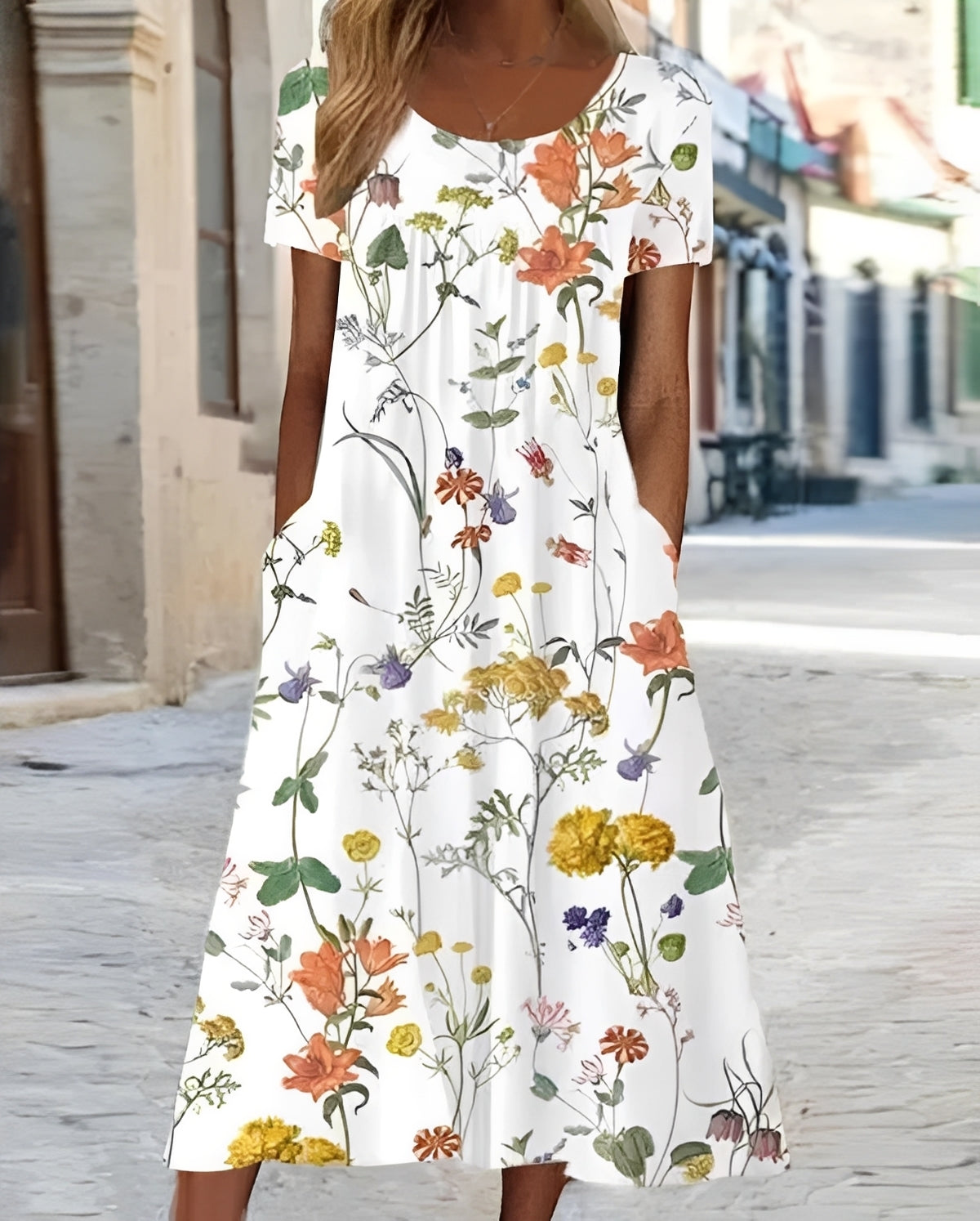 Damen Swingkleid Blumenmuster Elegant Sommerkleid