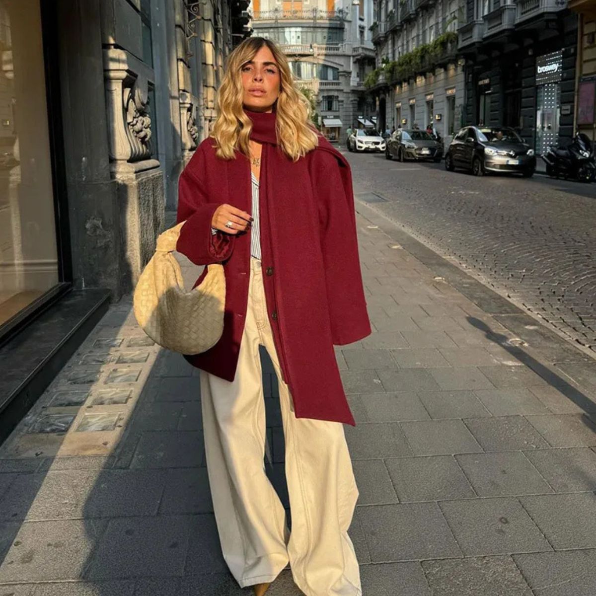 Damen Kurzmantel Rot Modern mit Schal