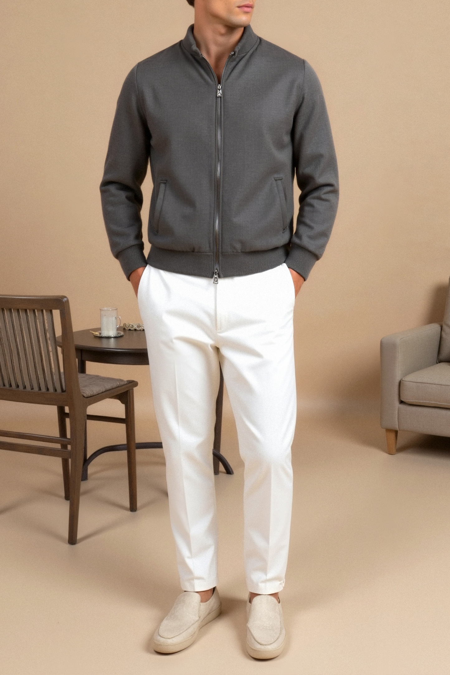 Herren Bomberjacke Grau- Modern Zeitlos